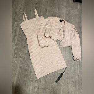 House of Harlow 1960 Pink Knit Dress and Cardigan Set